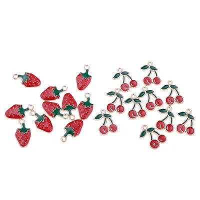 £6.35 • Buy 20Pcs Cute Strawberry Cherry Charms Pendants For Jewelry Findings Makings