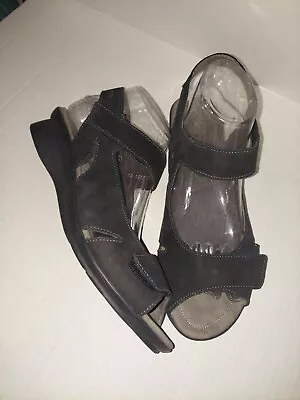 Mephisto Mobils Sandals Black Leather Slingback Wedge Shoes Size EU 40 US 10 • $30