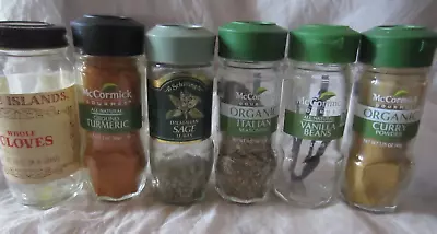 6 VTG Lot McCormick Glass Spice Jars Bottle Green Sage Black Mix Spice Island • $24.99