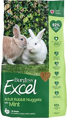 Burgess Excel Rabbit Food 10 Kg Nuggets With Mint Adult 16+ Weeks • £28.99