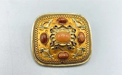 Michal Golan: Gold Tone Enameled Gemstone Brooch/Pendant • $19.99