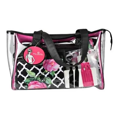 Modella Deluxe 14-Piece PVC Travel Tote With Pink Floral Train Case • $24.95