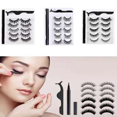 £2.99 • Buy 5Pairs Self Adhesive Magic False Eyelashes Fake Eye Lashes With Eyeliner+Tweezer