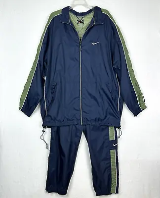 VTG 90s Nike Mens Windbreaker Track Suit Set Size XL Navy Olive Swoosh • $164.13