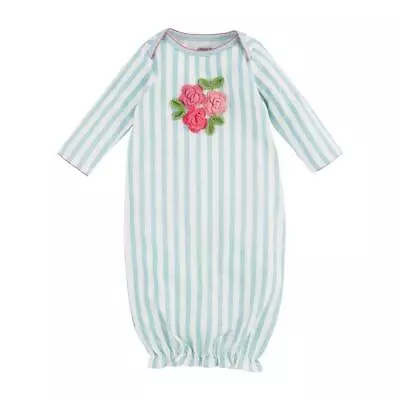Mud Pie Kids Pink Crochet Rose Flowers On Blue Stripe Baby Girls Infant Gown • $32.99