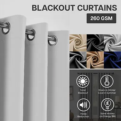 Thermal Blackout Curtains Ready Made Eyelet Ring Top Pair Curtain With Tie Backs • £17.99