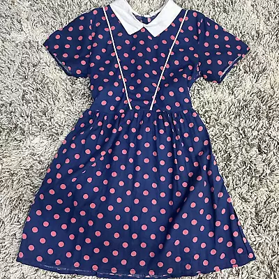 Vintage Polka Dot Peter Pan Collar Girls Dress Size 7 50s 60s  • $22.99