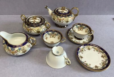 £10 • Buy Japanese Noritake China Tea Set Blue / Gold Floral Hand Painted Design T6300