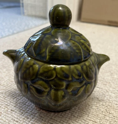 £5 • Buy Vintage Ceramic Portuguese Pottery Lidded Mint Face Condiment Pot Jar