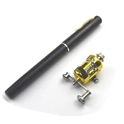 Mini Portable Pocket Fish Pen Shape Aluminum Alloy Fishing Rod Pole Reel NEW • $12.99