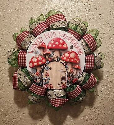 Mushroom Wreath - Wonderland - Spring - Deco Mesh And Ribbon • $40