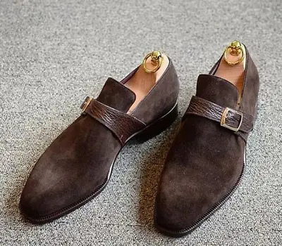 Mens Handmade Shoes Brown Suede Monk Buckle Slip On Formal Dress Casual Boot New • £139.99