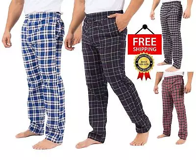 Mens Cotton Trousers Elastic Waist Lounge Pants Nightwear Bottoms Check PJs • £10.39