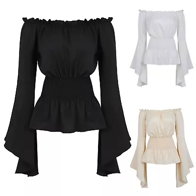 Womens Long Sleeve Boho Blouse Top Plus Size  Shirt Gothic Ruffle Pirate Skirt • $22.25