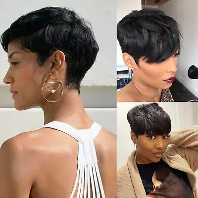 Short Black Wig For Human Hair Comfortable Wearing Natural Hairstyle With Bangs • $0.01