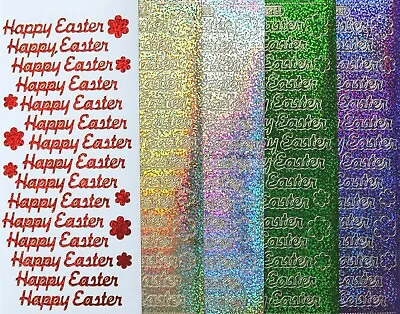 Holographic Shimmer HAPPY EASTER PEEL OFF STICKERS Flowers Cardmaking • £1.23