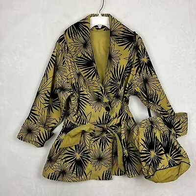 Mycra Pac Womens Coat Jacket NWT Size S/M Yellow Lime Floral Nylon Matching Bag • $49.95