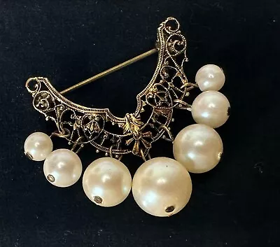 Gold Tone Faux Pearl Filigree Vintage Brooch Jewelry Lot Y • $0.99