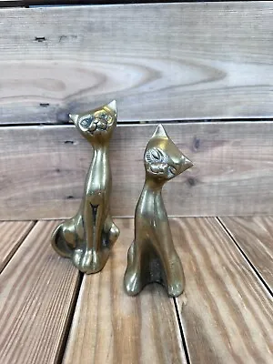 Vintage Brass Cat Statues Lot Of Two 6  And 7  • $35