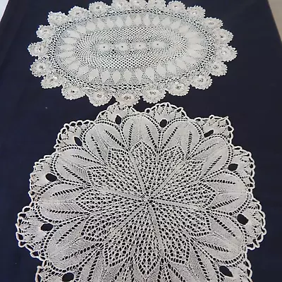 2 Large Vintage Handcrafted Crocheted Lace Doilies Dressing Table • £7