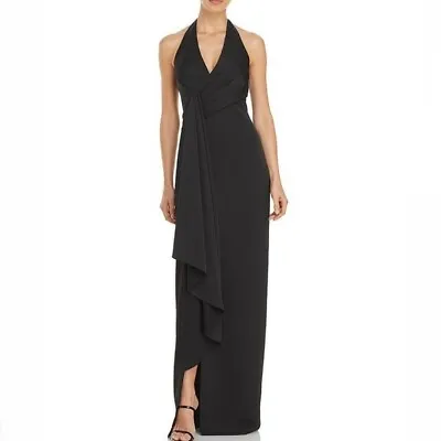 Aidan Mattox Black Halter Neck Draped Gown Size 14 - NEW WITH TAGS • $79