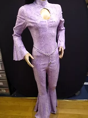 Lilac Snakeskin Pattern 1970s Style Flared Catsuit And Hat • £70