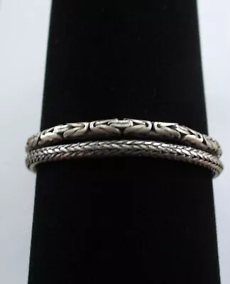 Vintage Sterling Silver Double Byzantine & Wheat Link Chain Bracelet • $69