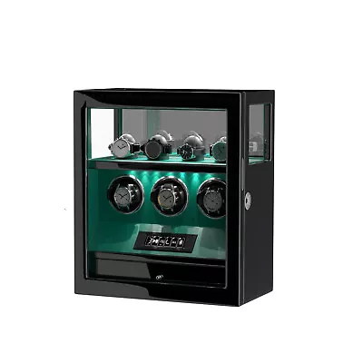 Fingerprint Automatic 3 Watch Winder With 4 Watch Holder Display Box LED Light • $379.99