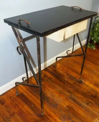 MCM  Plantstand Desk Table Wrought Iron & Formica On Castors TV Tray Computer • $48