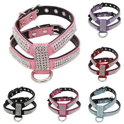 £6.83 • Buy Pet Dog Harness Adjustable Vest Suede Leather Bling Rhinestone Diamante Collar