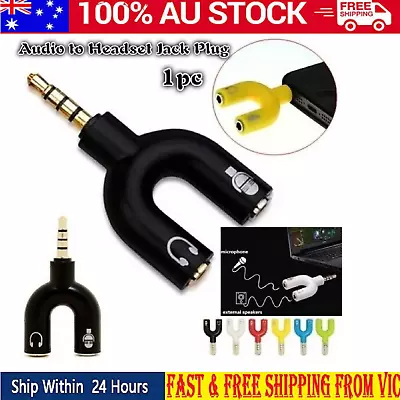 3.5mm Audio Jack Splitter 2 Way U Adapter  For Smartphones Earphone Microphone • $7.49