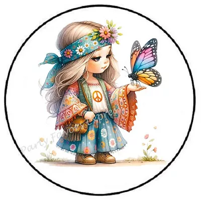 Adorable Hippie Girl With Butterfly Envelope Seals Labels Stickers Party Favors • $4.99