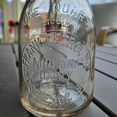 Vintage Quart Embossed Milk Bottle Frank Petrovcic Midland Dairy Cleveland Ohio • $27.50