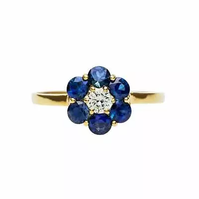 £95.99 • Buy 2ct Simulated Blue Sapphire Engagement Ring Floral Halo 14k Yellow Gold Plated