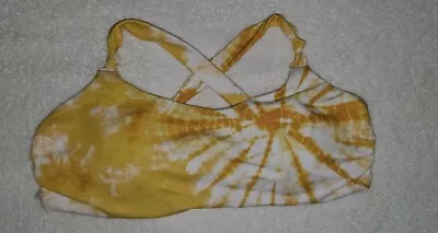 Zaful Bikini Top Yellow TieDye Scoop Neck Strappy Tie Back Swim Light Lined L 8 • $5