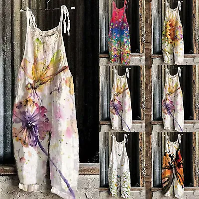 $40.69 • Buy Women's Summer Sweet Loose Boho Print Strappy Jumpsuit Wide Leg Pants Overalls