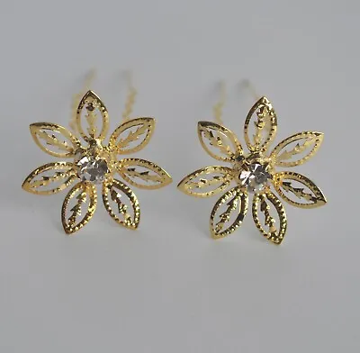 £8.99 • Buy 6 X Filigree Flower & Crystal/diamante/jewel Hair Pins. Wedding/bridal. 3cm. UK