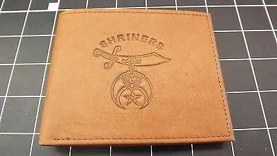 Genuine Leather  Masonic Freemason Embossed SHRINERS  BILLFOLD WALLET TAN • $29.95