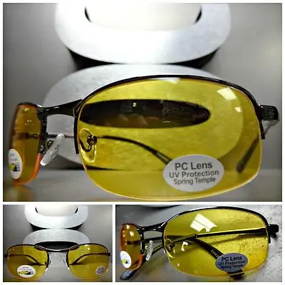 Men's RIDING SHOOTING Day Or Night DRIVING Yellow Lens SUN GLASSES Gray Frame • $14.99