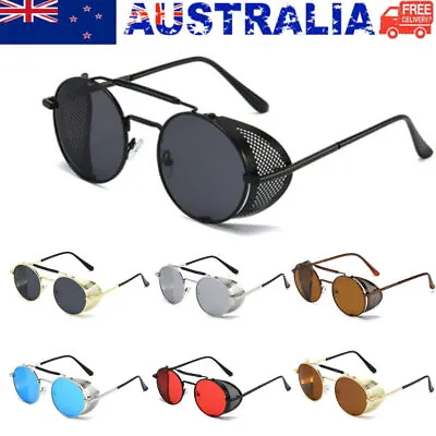 $13.53 • Buy Retro Round Metal Sunglasses Steampunk Men Women Glasses Shades UV Protection AU
