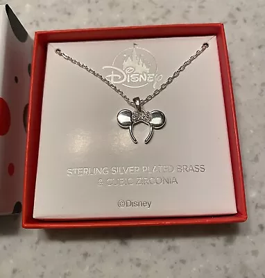 2023 Disney Parks Silver & Cubic Zirconia Minnie Mouse Ears Bow Necklace • $22.50