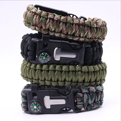 $4.74 • Buy Survival Bracelet Compass Fire Camping Whistle Hiking Army Gear Paracord