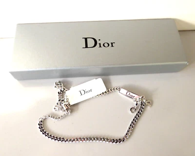 Dior Silver Toned White Metal Chain Choker Necklace NEW In Box • £99.99