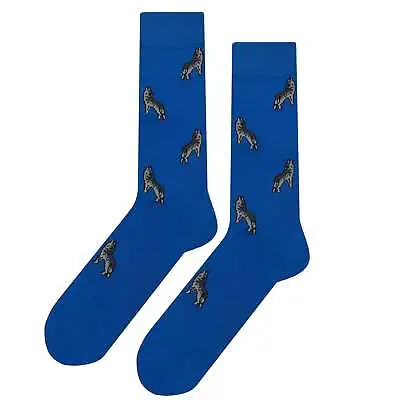 NWT Small Wolf Dress Socks Novelty Men 8-12 Blue Crazy Fun Sockfly • $8.99