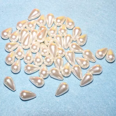 50pcs Pearl Teardrop Beads Soft Ivory Cream 16x10mm - Jewellery Making & Crafts • £2.70