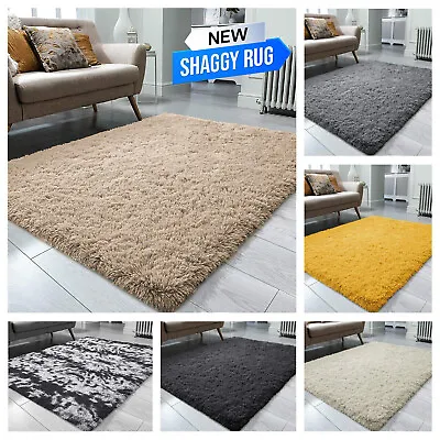 Thick Large Anti Slip Shaggy Rugs Soft Fluffy Rug Living Room Bedroom Carpet Mat • £8.09