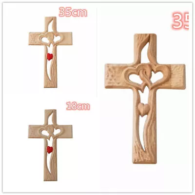 Carved Wooden Grain Acrylic Cross Intertwined Hearts Catholic Gift Wall Decor • £9.29