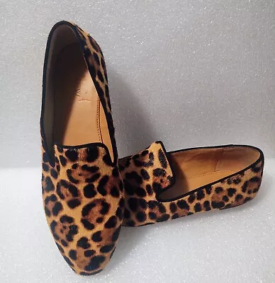 J. Crew Women's Leopard Calf Hair Smoking Loafers Flats Sz 9 US • $44
