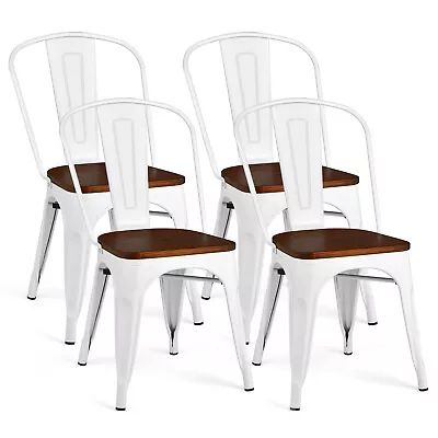 Costway Set Of 4 Tolix Style Metal Dining Chair Wood Seat Stackable Bistro Cafe • $169.99