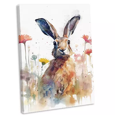 Hare Meadow Portrait Watercolour Style Canvas Print Framed Wall Art Picture • £24.99